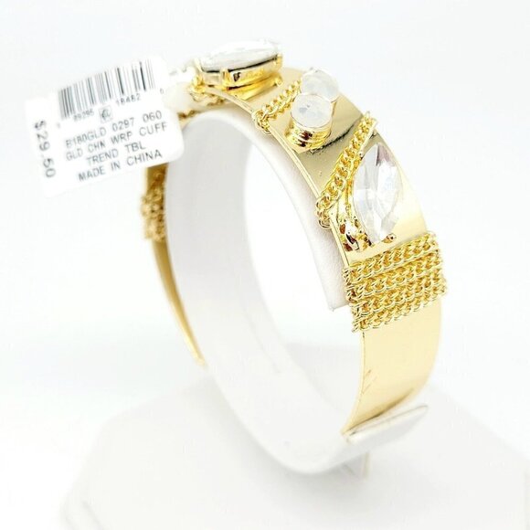 M. Haskell For INC Gold Tone Cuff Bracelet Chain Wrapped Big Rhinestones NWT - Picture 5 of 8